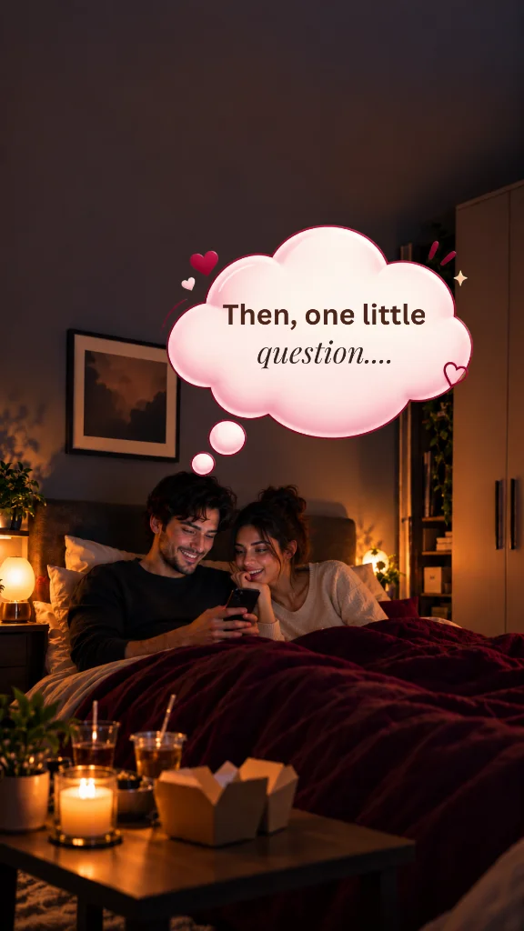 Then one little question — couple looking at phone together