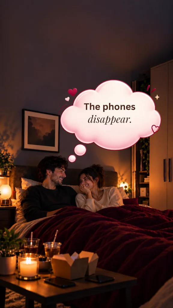 The phones disappear — couple laughing together